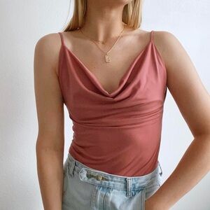 Pink cowl neck backless bodysuit